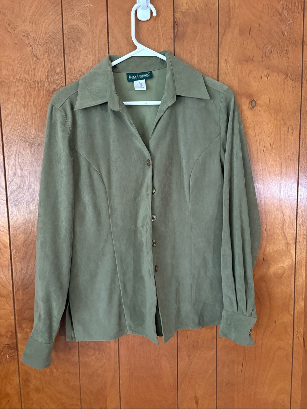 Harve Benard Olive Green Suede Button-Front blouse